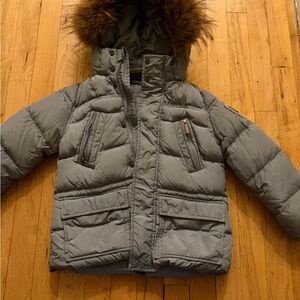 Add Down Gray Kids Jacket with Fur Hood